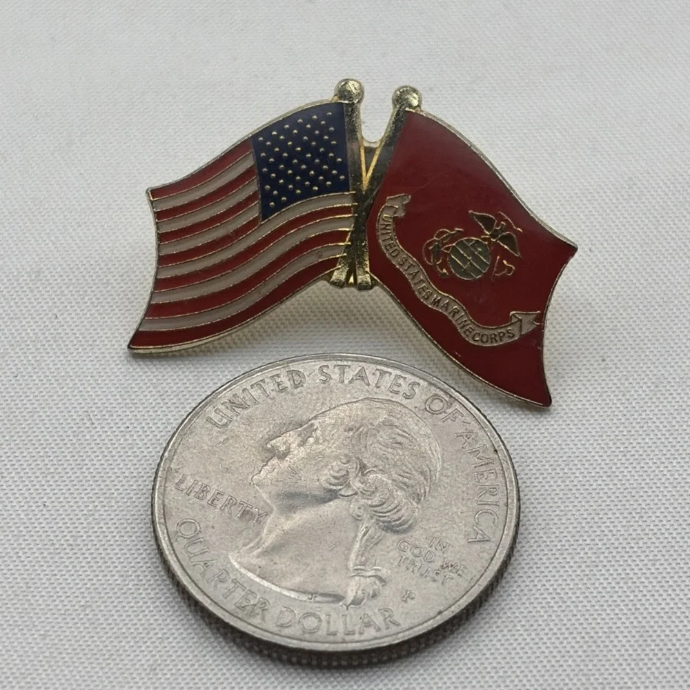 United States Marine Corps USMC American Flags Crossed Lapel Hat Pin
